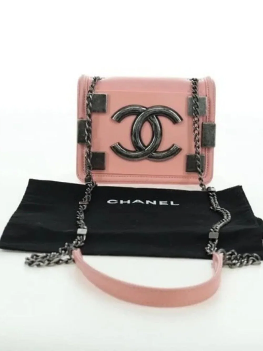 CHANEL Matelasse Lego Boy Chain Shoulder Bag Lamb Skin Pink CC Auth 172559SAM